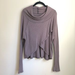 Free People Cowl Neck Waffle Knit Long Sleeve